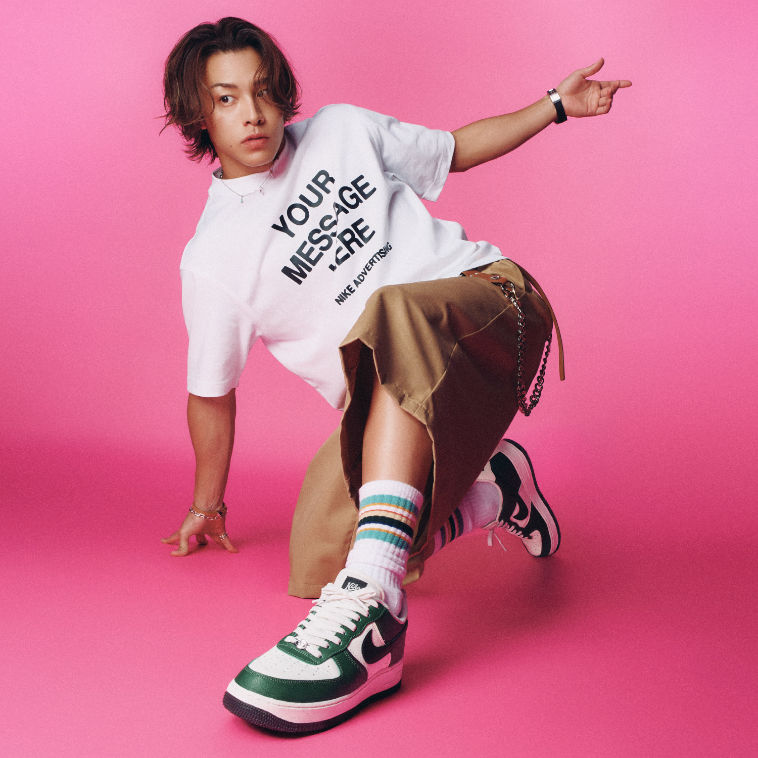 YOUR MESSAGE HERE｜NIKE RIKUさん コーディネート