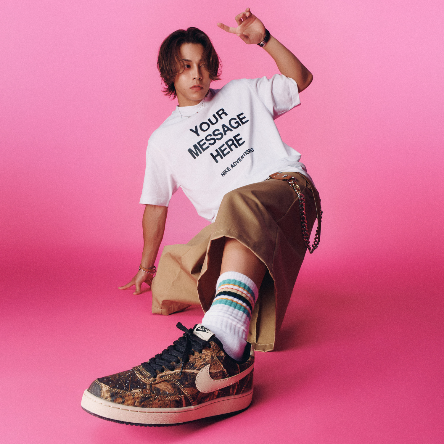 YOUR MESSAGE HERE｜NIKE RIKUさん コーディネート